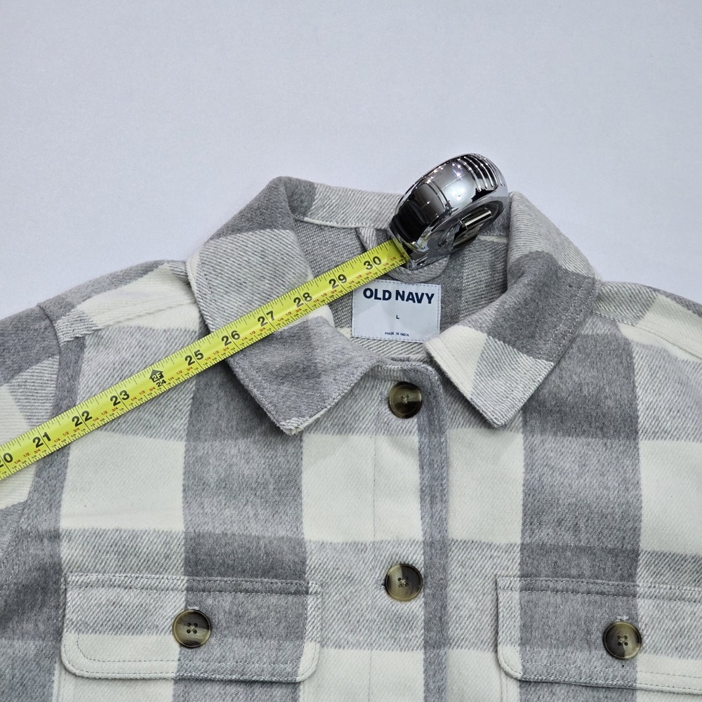 Old Navy Womens Grey White Buffalo Plaid Flannel Shacket Shirt Jacket Large - Picture 12 of 12